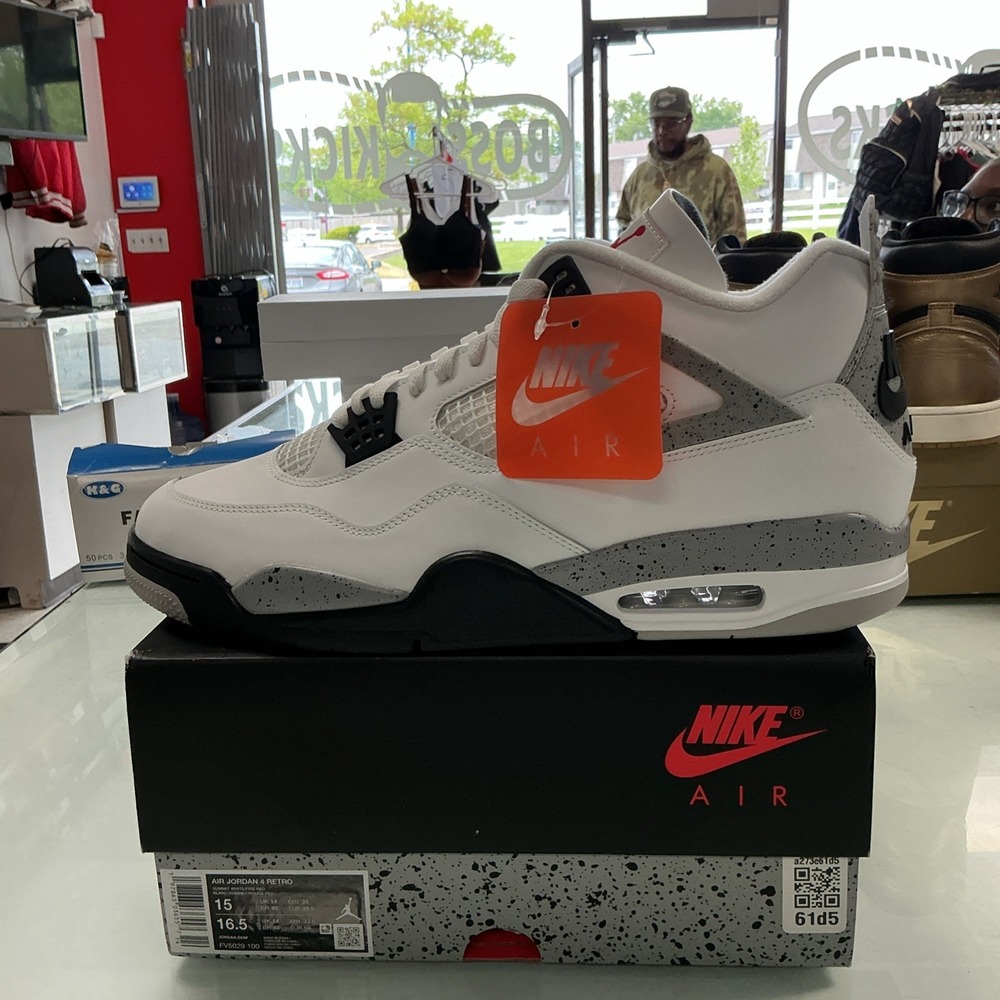 Air Jordan 4 Retro OG White Cement Leather Men's Sneakers FV5029-100 Size 15